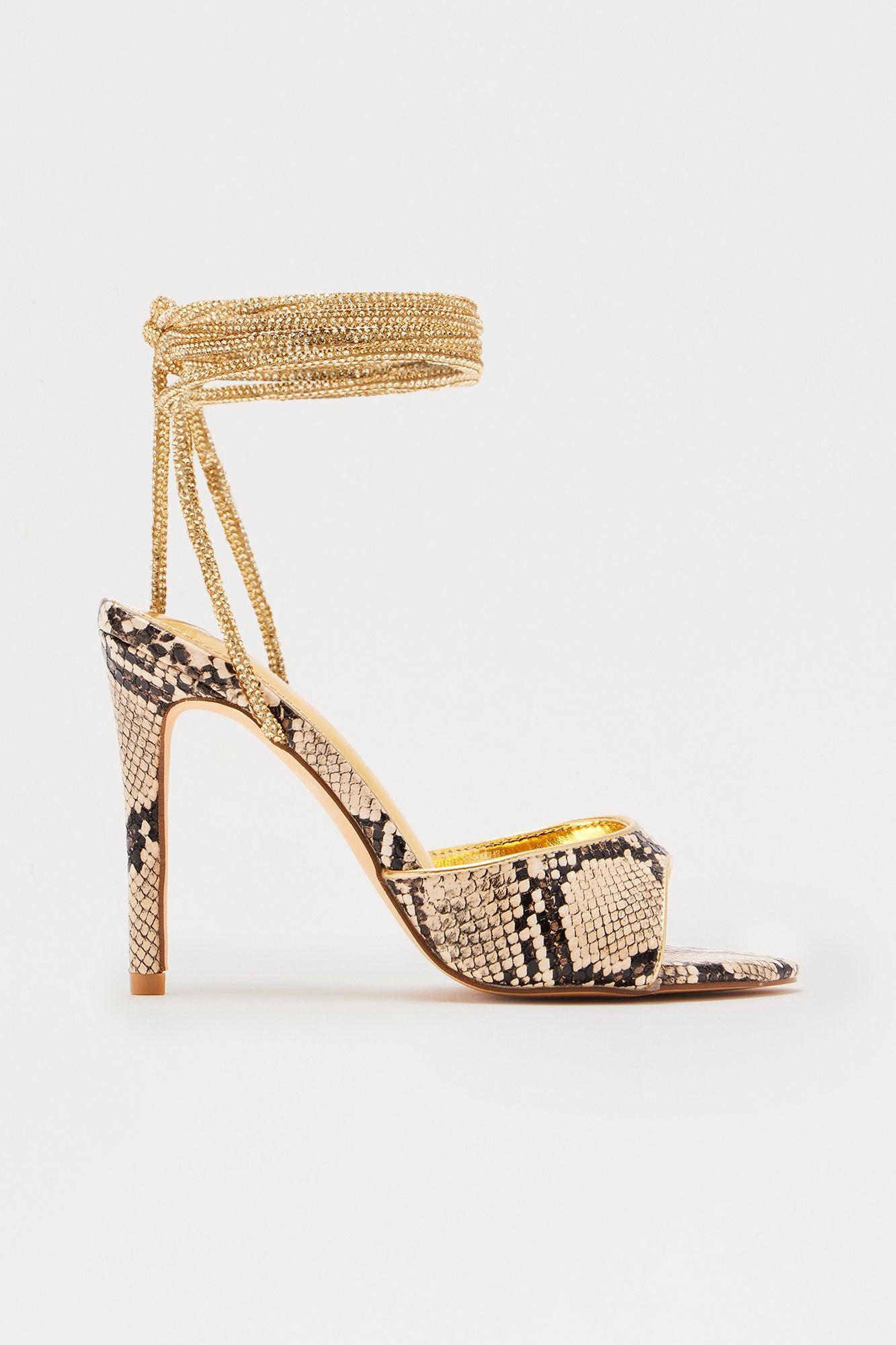 Sarajane Rhinestone Wrap Up Heels - Natural/Combo Product Image