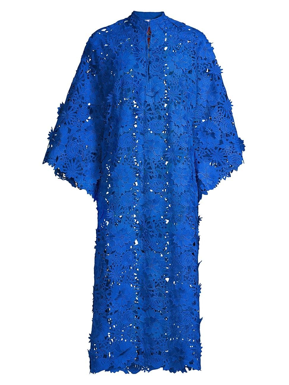 Womens Floral-Lace Caftan Midi-Dress Product Image