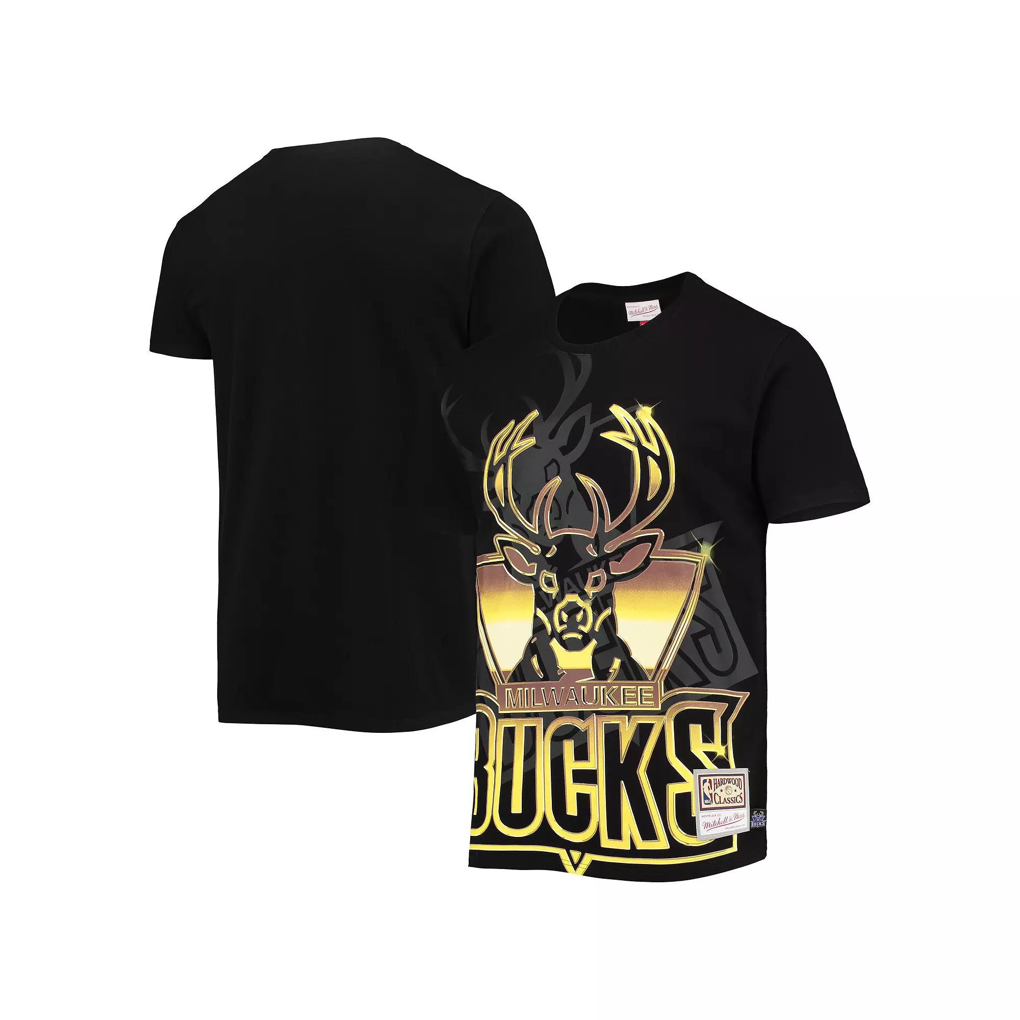 Men's Mitchell & Ness Black Milwaukee Bucks Big & Tall Hardwood Classics Big Face 4.0 T-Shirt, Size: Small Product Image