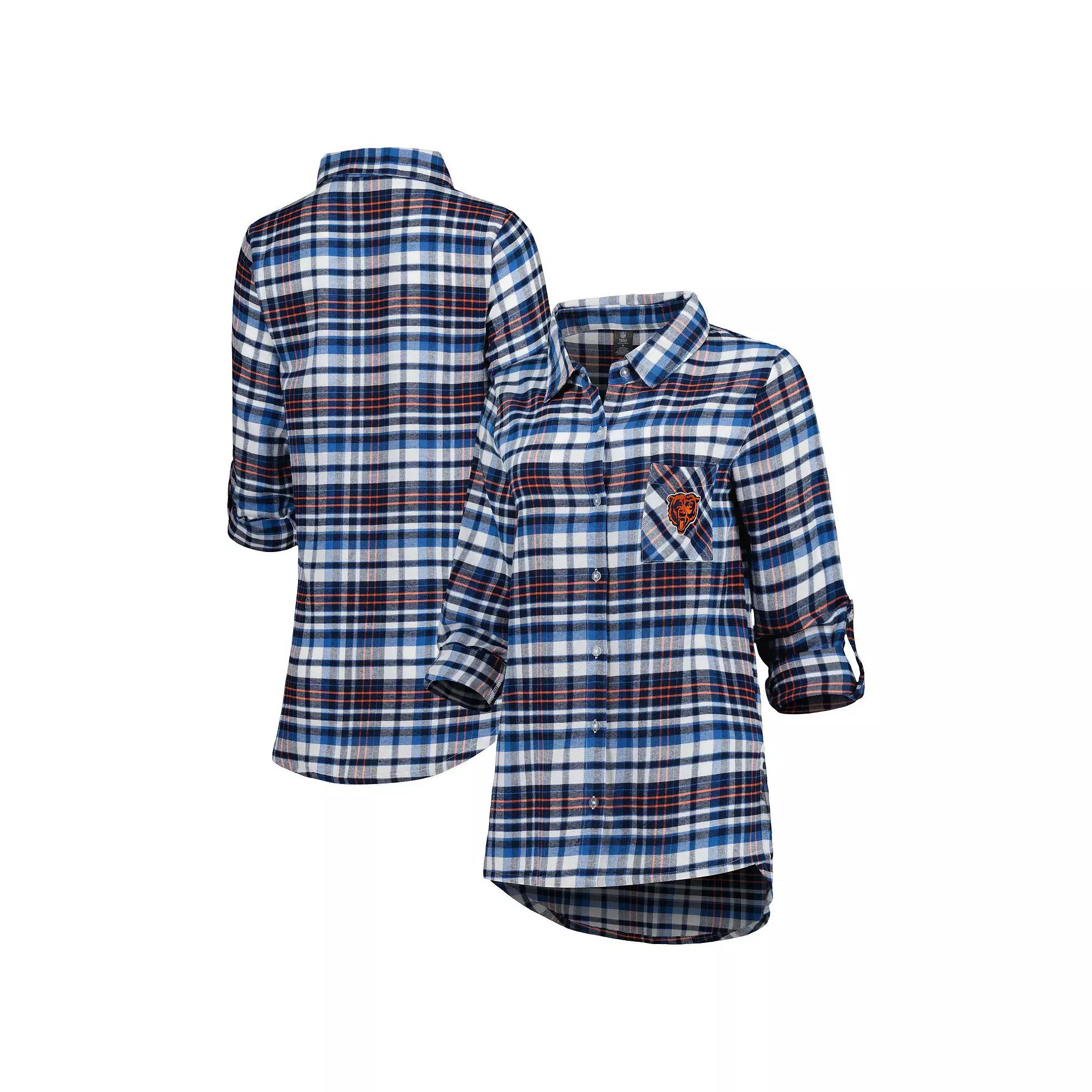Women's Concepts Sport Navy/Orange Chicago Bears Mainstay Flannel Full-Button Long Sleeve Nightshirt,  Product Image