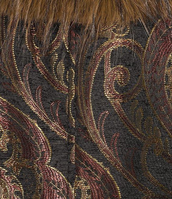 Azalea Wang Kenzy Jacquard Peplum Faux Fur Oversize Shawl Collar Belted Jacket Product Image