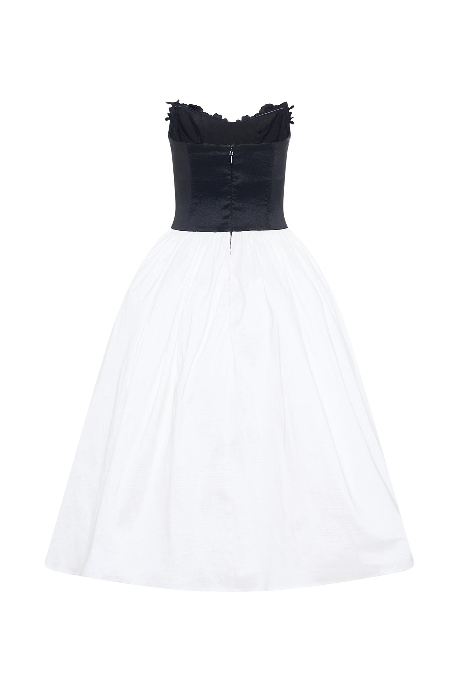 Elyssa Embroidered Contrast Midi Dress - Black/White Product Image