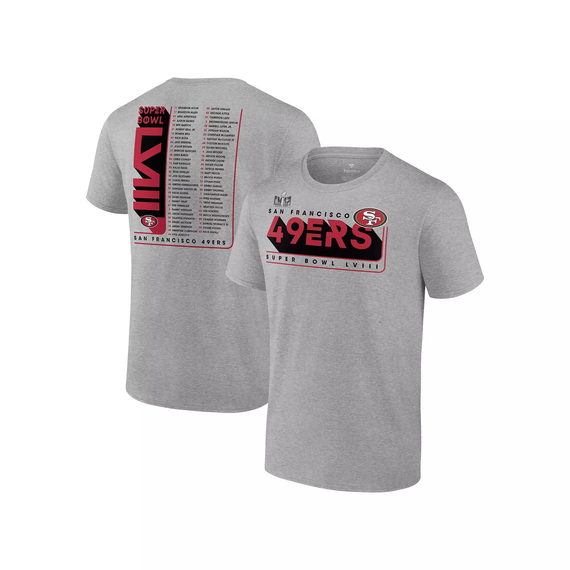Men's Fanatics Branded Heather Gray San Francisco 49ers Super Bowl LVIII Team Members Roster T-Shirt, Size: Medium, Charco Product Image