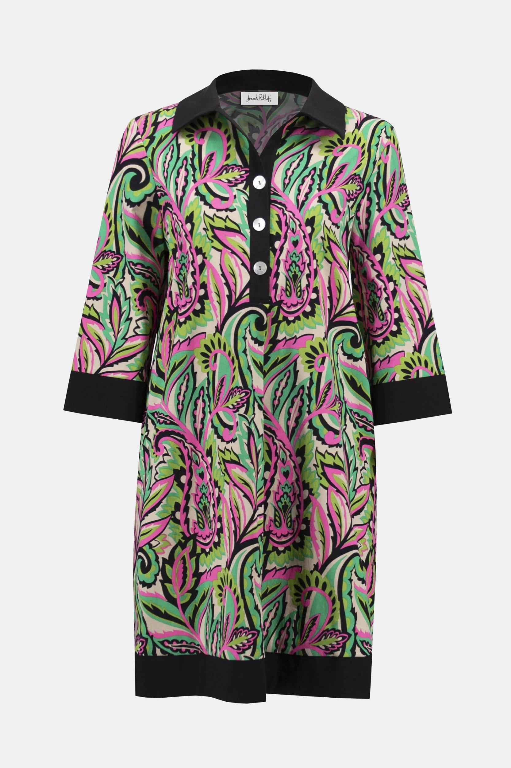 Poplin Paisley Print A-Line Dress- Black/Multi Product Image