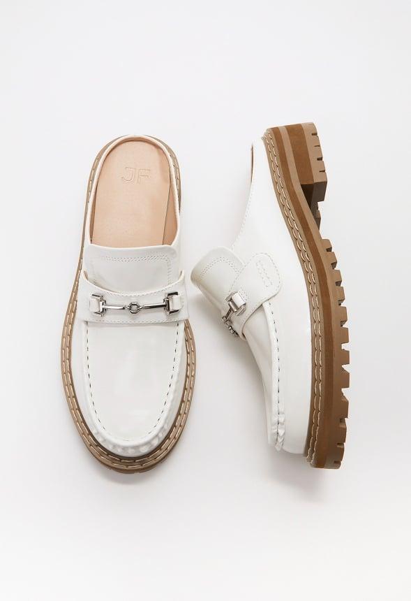 JustFab Margaux Platform Loafer Pump Womens Black/ White Size 8.5 Product Image