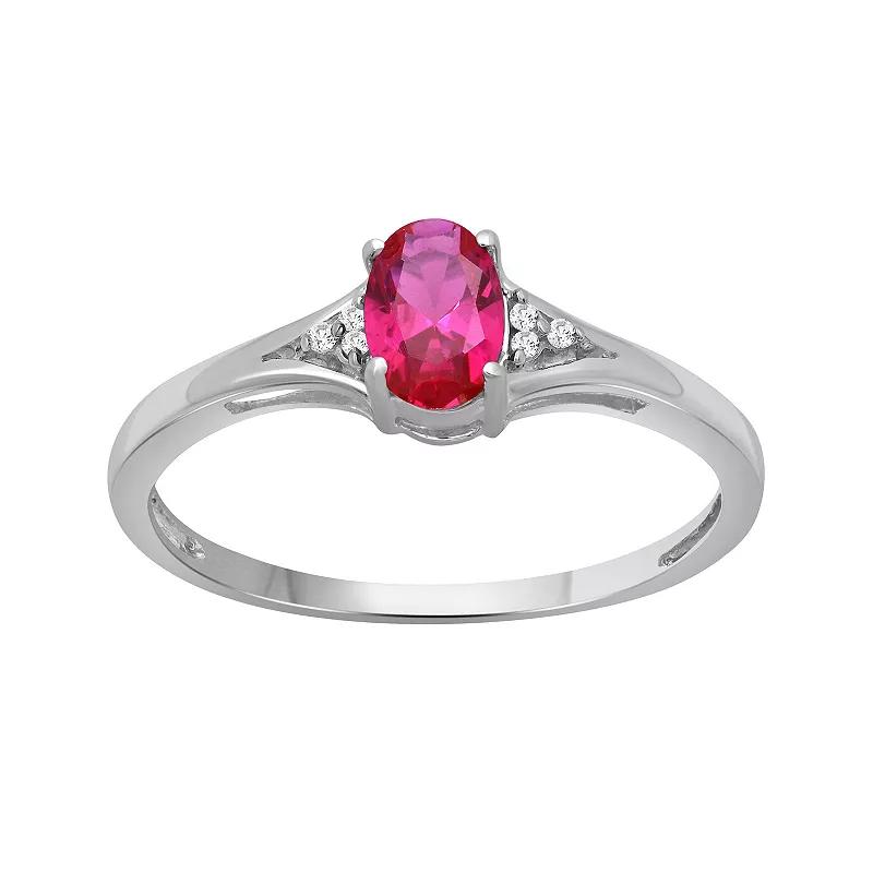 Jewelexcess Sterling Silver Oval Lab-Created Ruby & Diamond Accent Ring, Women's, Size: 9 Product Image