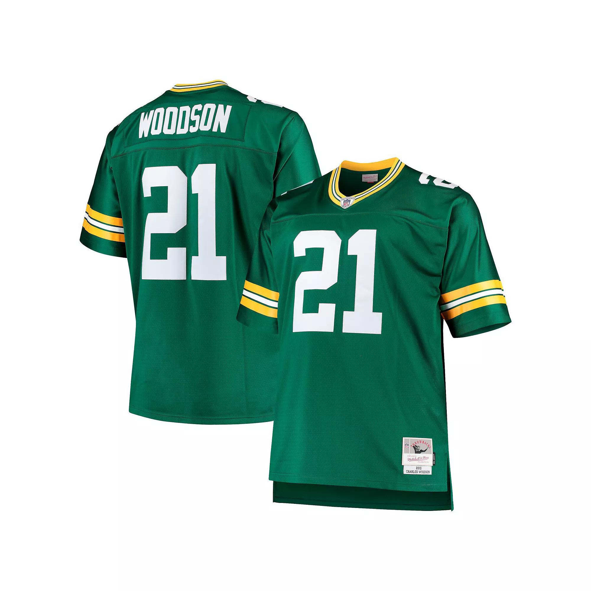 Men's Mitchell & Ness Charles Woodson Green Green Bay Packers Big & Tall 2010 Retired Player Replica Jersey,  Product Image
