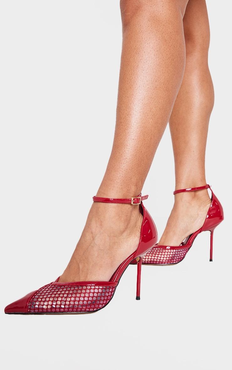 Cherry Red PU Mesh Upper Point Toe High Stiletto Court Heels Product Image
