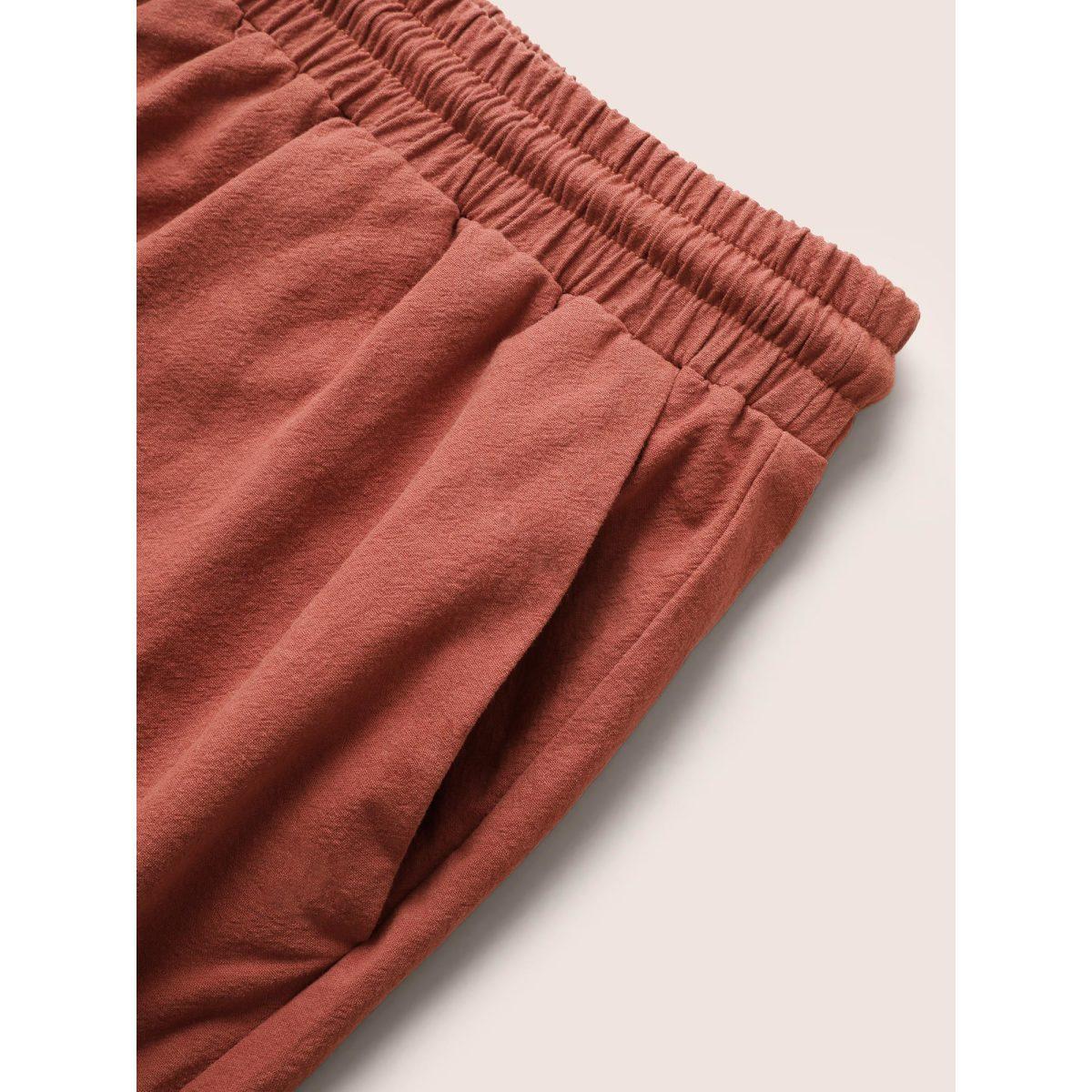 Plus Size Solid Color Drawstring Pencil Pants Women Maroon Casual Loose High Rise Everyday Pants BloomChic 12/L Product Image