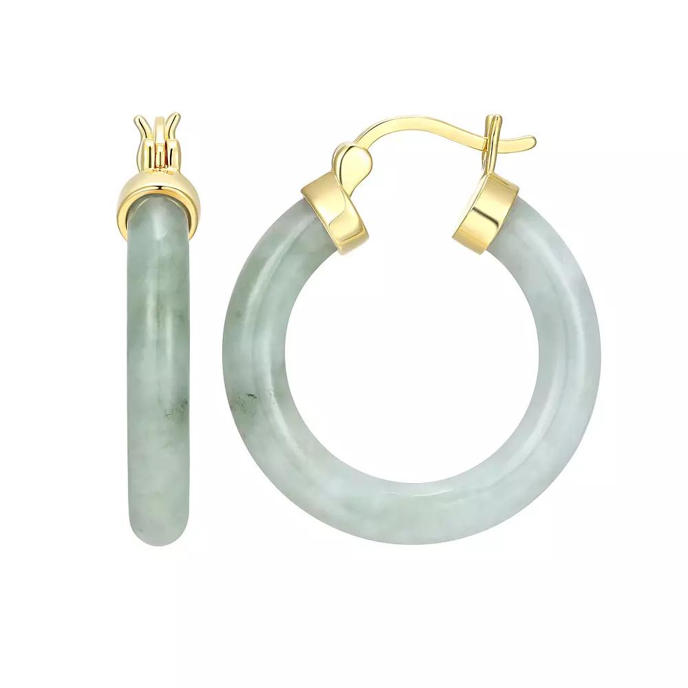 Dynasty Jade 18k Gold over Sterling Silver Smooth Jade Hoop Earrings, Women's, Gold Tone Product Image