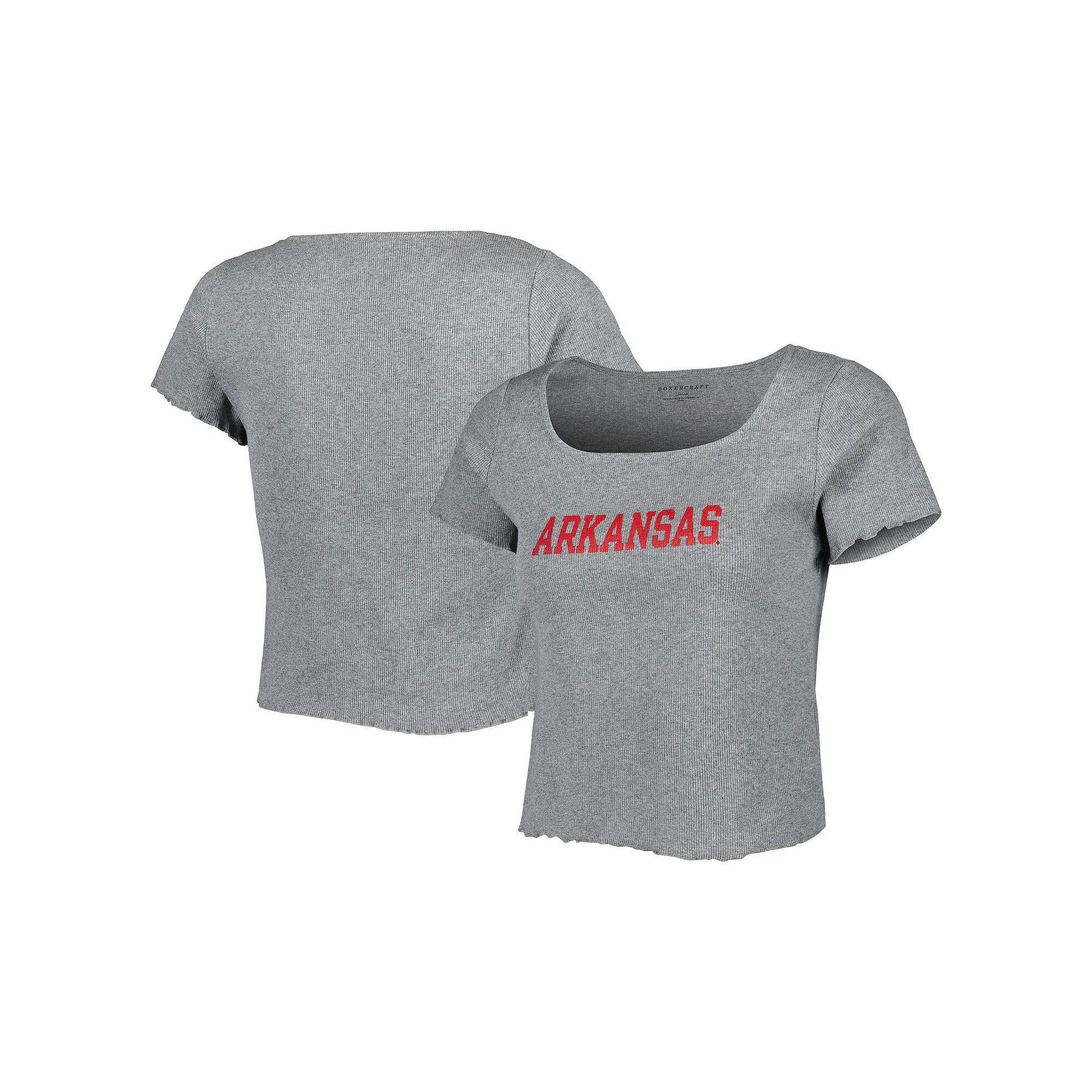 Women's Gray Arkansas Razorbacks Baby Rib Lettuce-Edge Trim T-Shirt,  Product Image