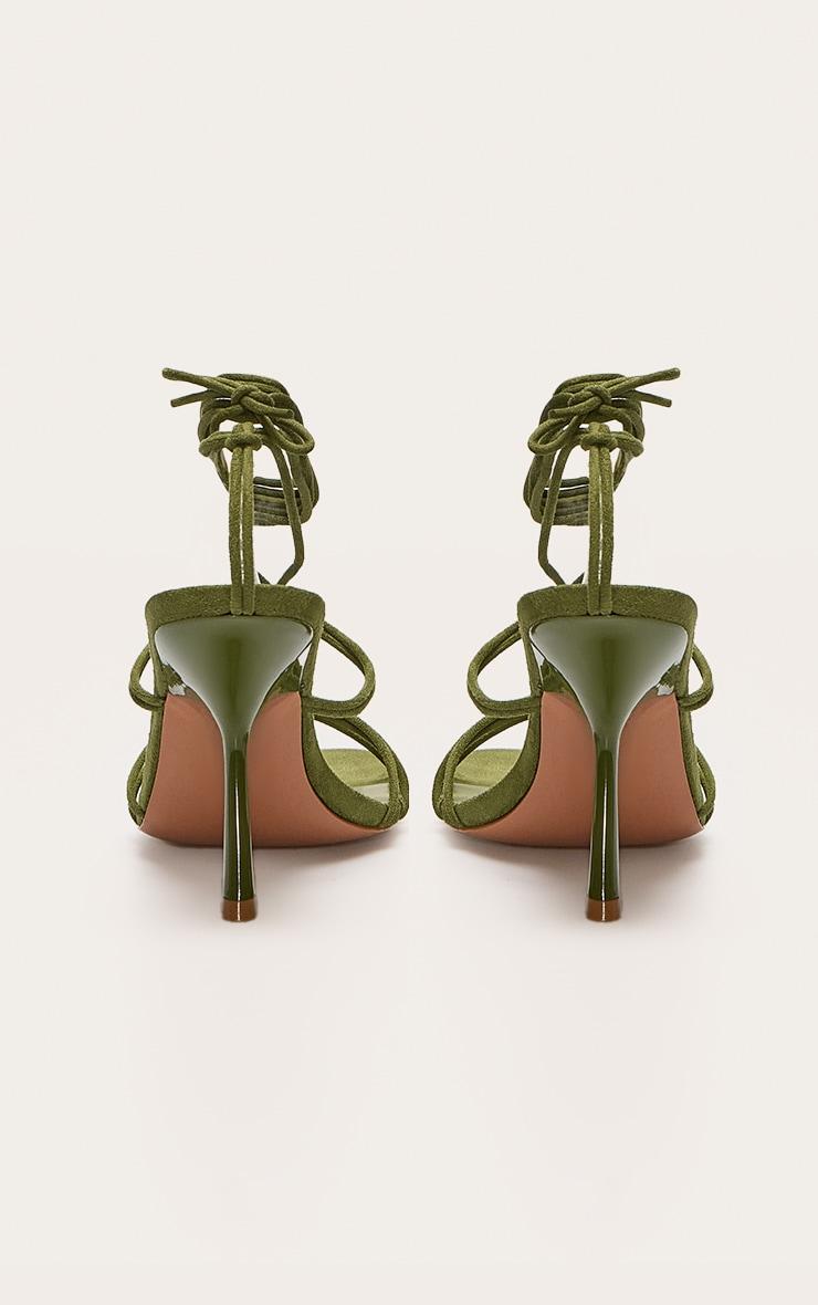 Green Wide Fit Pu Square Toe Knotted Strappy Lace Up Heeled Sandals Product Image