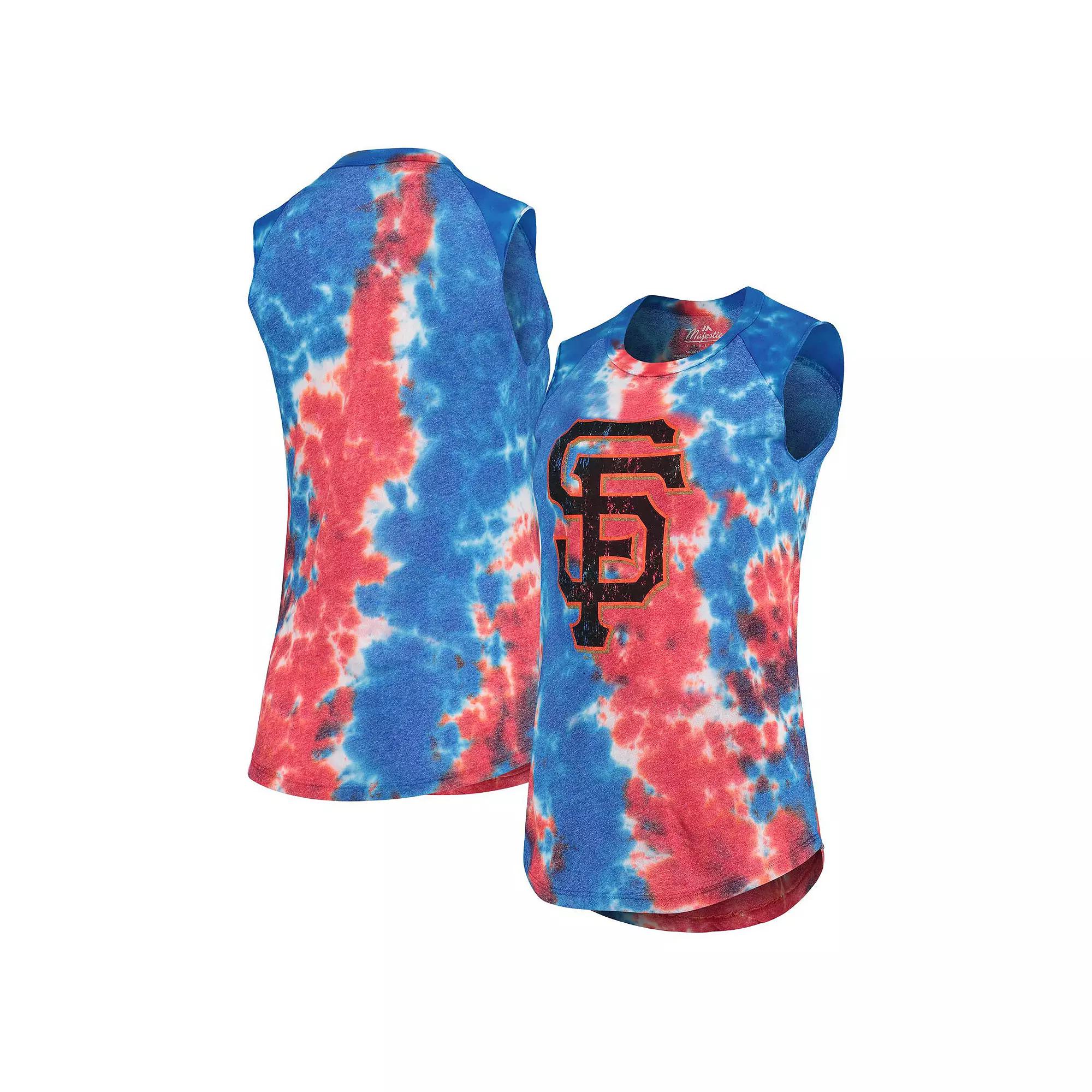 Women's Majestic Threads Red/Blue San Francisco Giants Tie-Dye Tri-Blend Muscle Tank Top, Size: Small Product Image