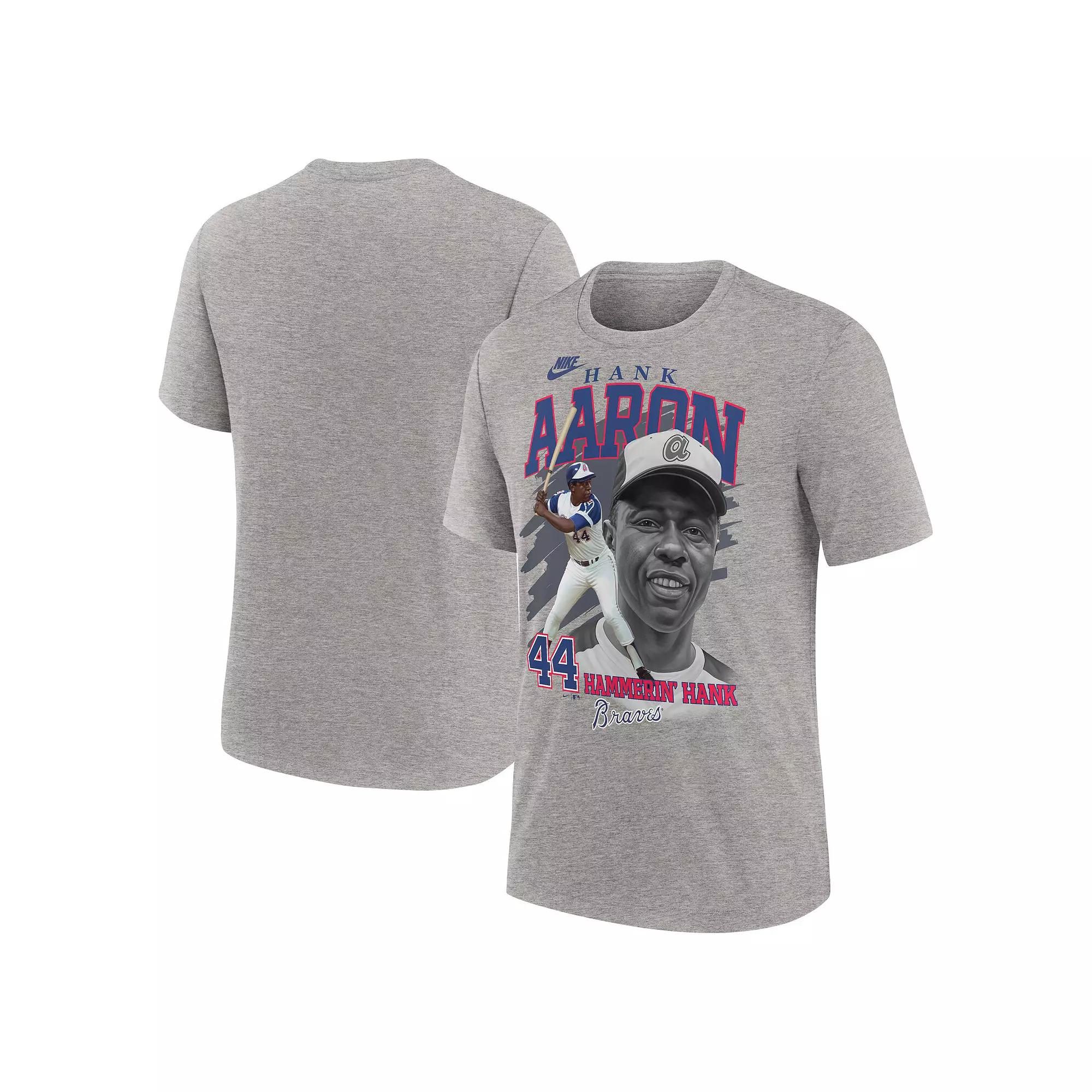 Men's Nike Hank Aaron Heather Gray Atlanta Braves Cooperstown Collection Player Local T-Shirt,  Product Image