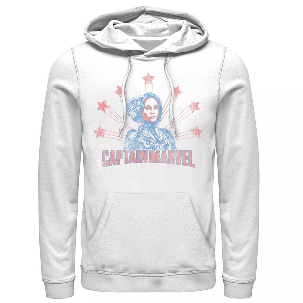 Men's Captain Marvel Distressed Portrait Hoodie, Size: XXL, White Product Image
