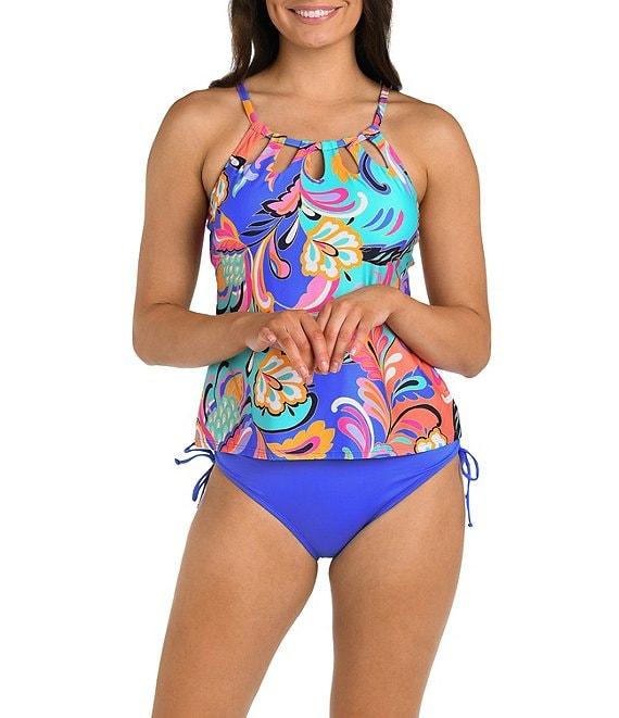 24th & Ocean Solid Mid Rise Adjustable Drawstring Tummy Control Hipster Swim Bottom Product Image