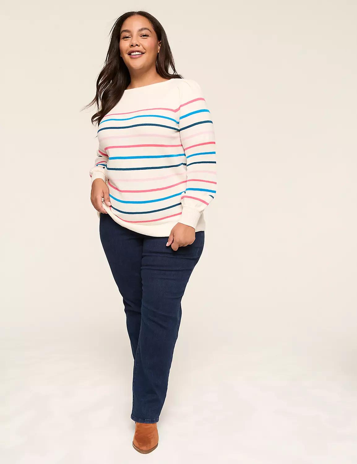 Boatneck Puff-Sleeve Stripe Sweater Product Image