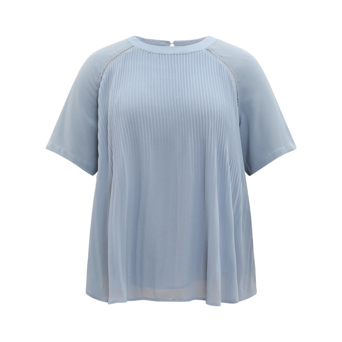 Plus Size Stone Solid Pleated Raglan Sleeve Patchwork Blouse Women Elegant Short sleeve Round Neck Dailywear Blouses BloomChic 14-16/1X Product Image