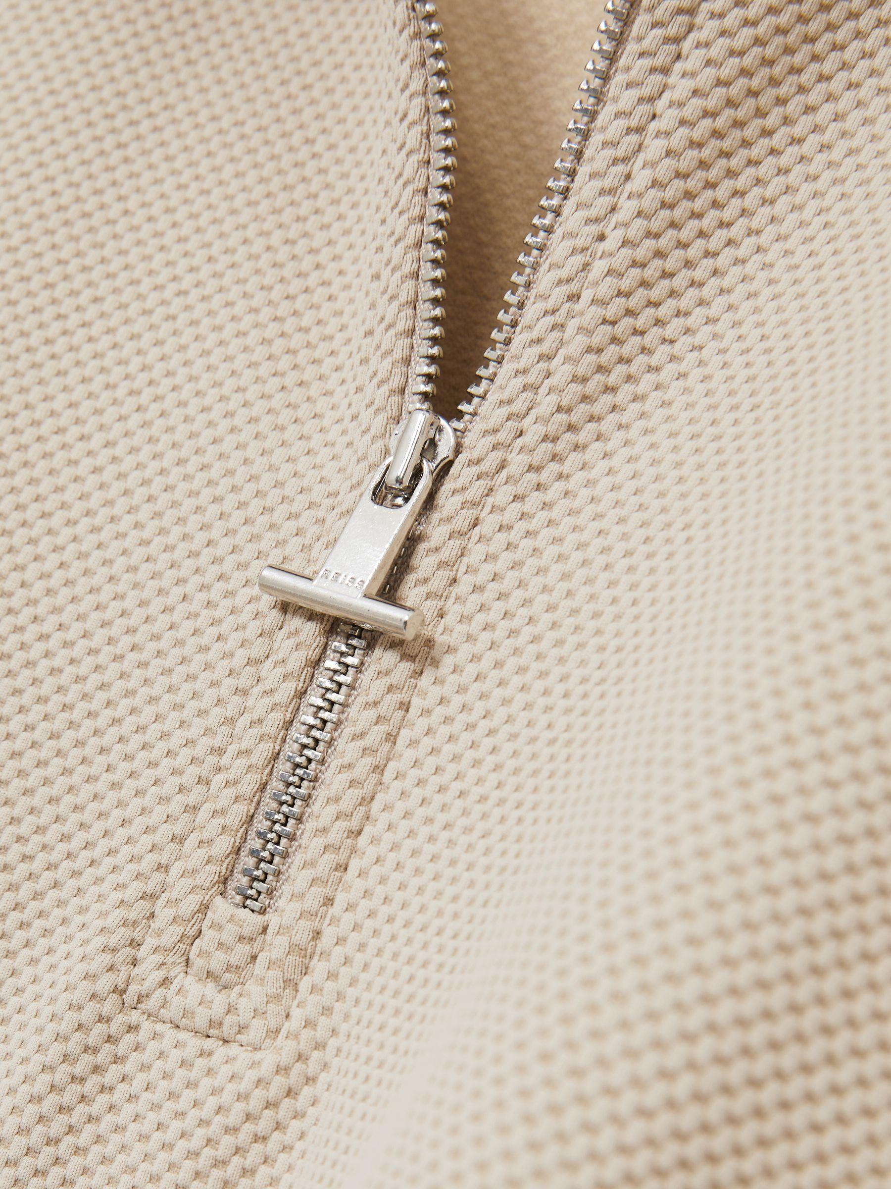 Textured Zip-Neck Polo Shirt in Stone Product Image