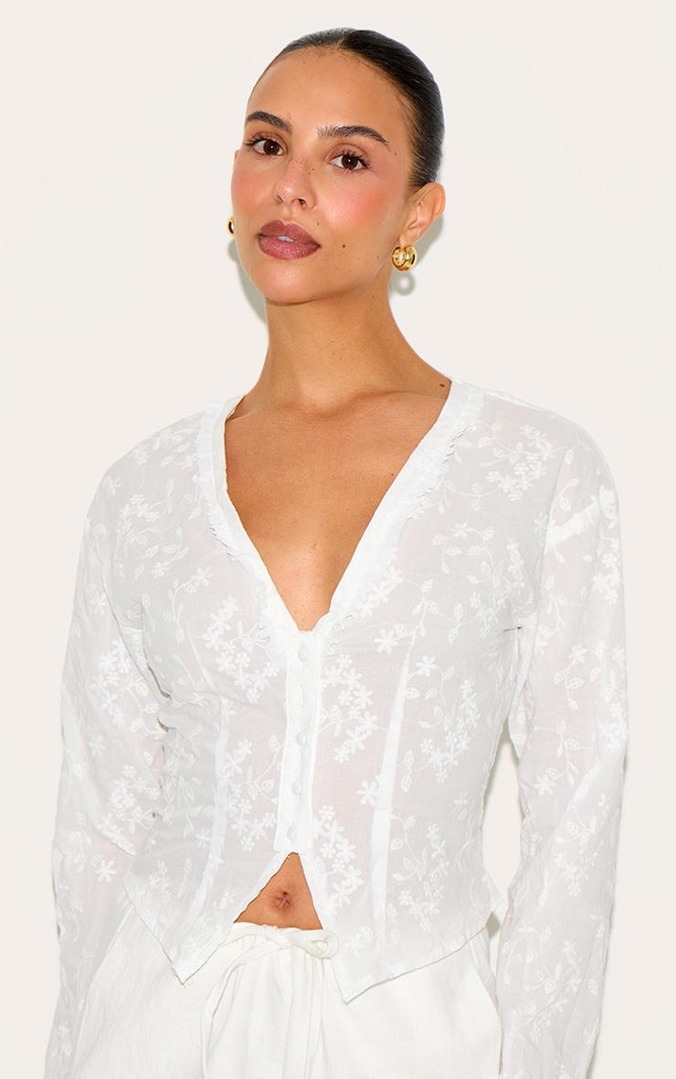 Petite White Broderie Button Up Shirt Product Image