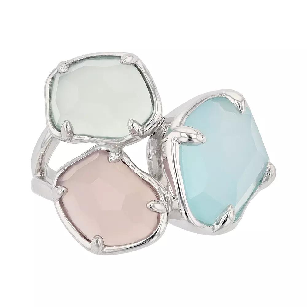 SIRI USA by TJM Sterling Silver Blue Chalcedony with Apple & Lavender Chalcedony 3-Stone Ring, Women's, Size: 9 Product Image