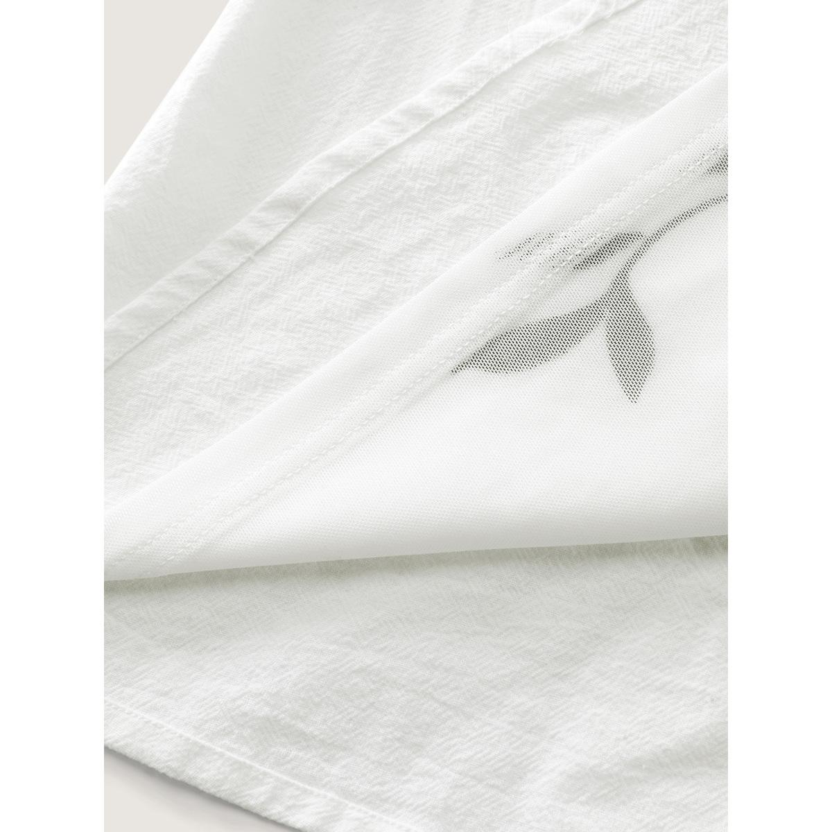 Plus Size Originalwhite Cotton Floral Embroidery Shirred Blouse Women Leisure Extra Long Sleeve Notched collar Vacation Blouses BloomChic 30/6X Product Image