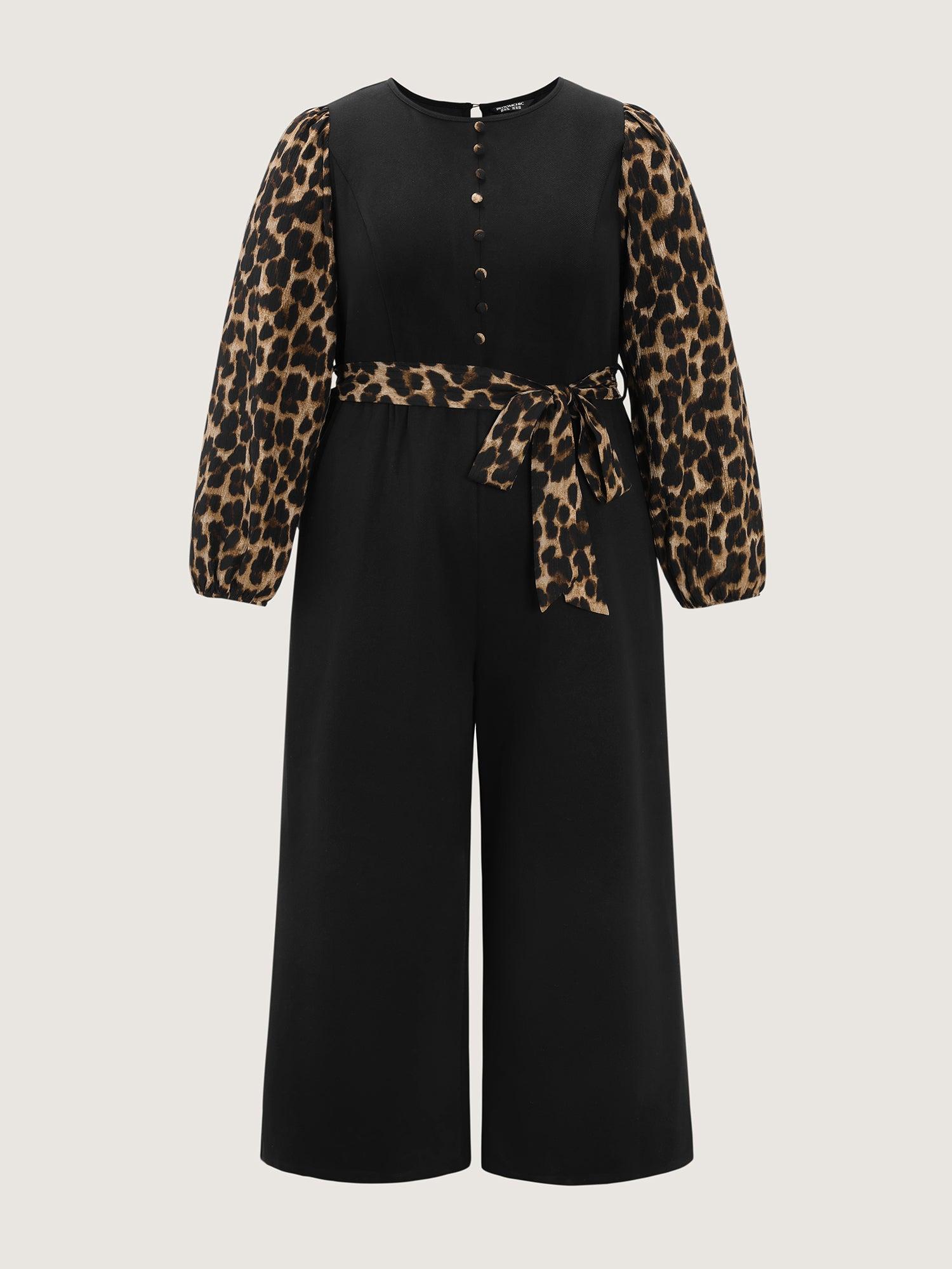 Leopard Print Contrast Belted Pockets Jumpsuit Female Product Image