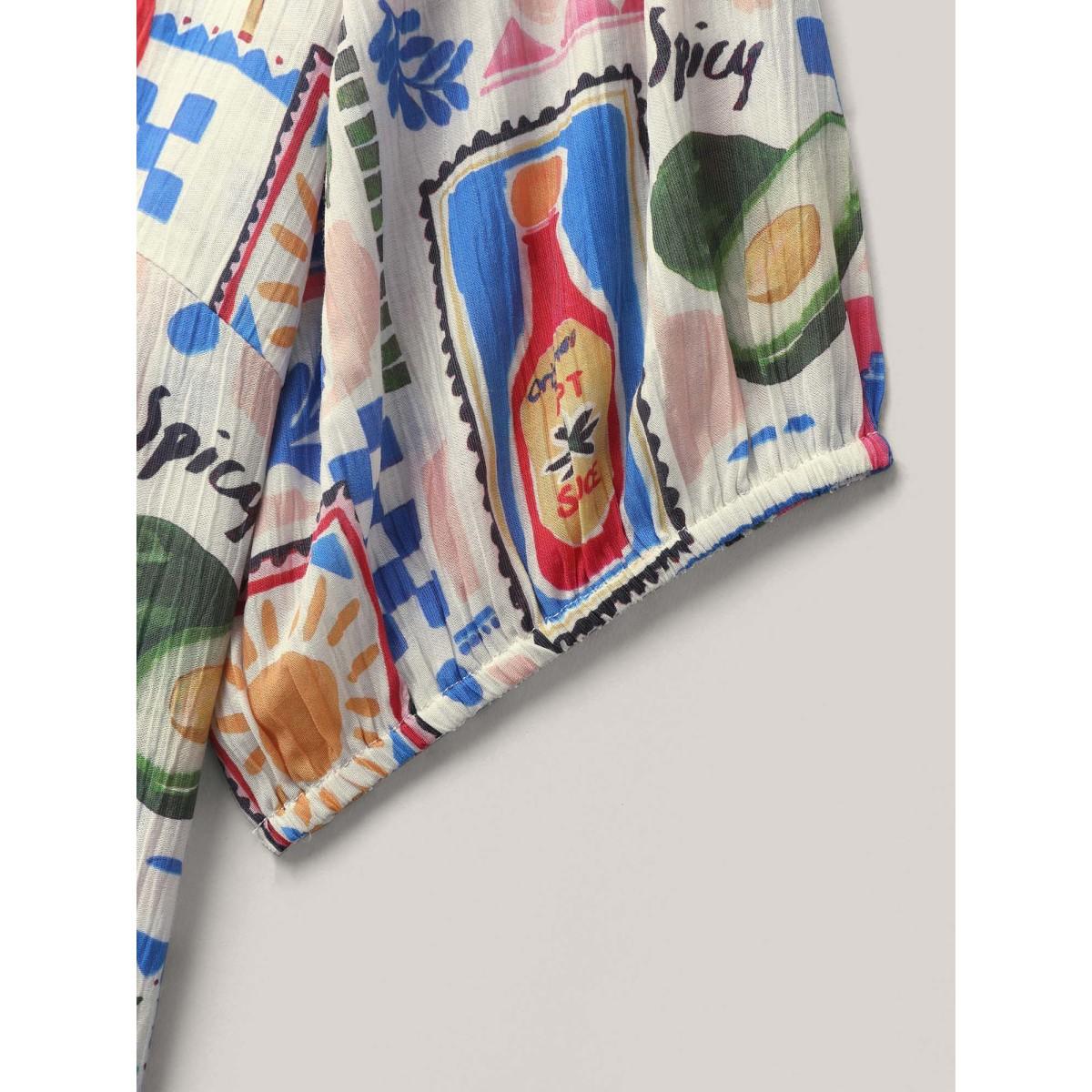 Plus Size Multicolor Supersoft Sunny Adventure Print Blouse Women Short sleeve V-neck Vacation Blouses BloomChic 18-20/2X Product Image