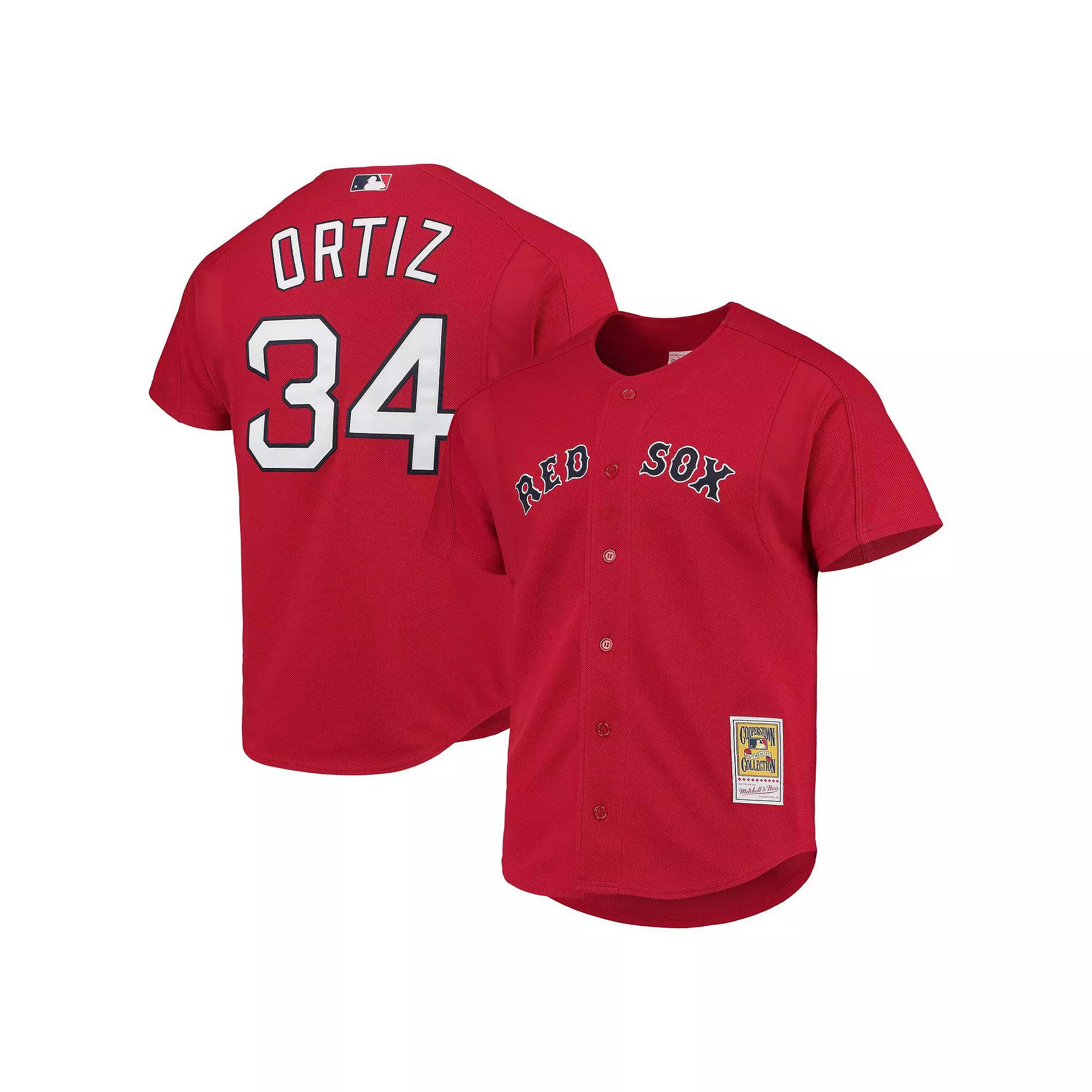 Men's Mitchell & Ness David Ortiz Red Boston Red Sox Cooperstown Collection Mesh Batting Practice Button-Up Jersey,  Product Image