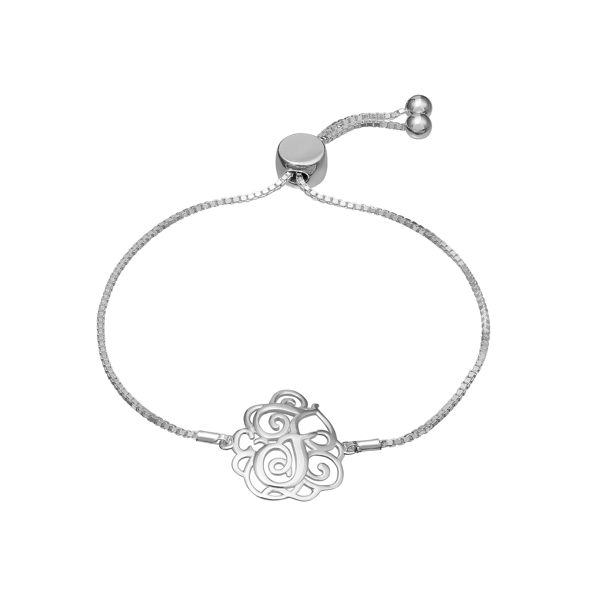 PRIMROSE Sterling Silver Monogram Initial Adjustable Bracelet, Women's, Sterling F Product Image