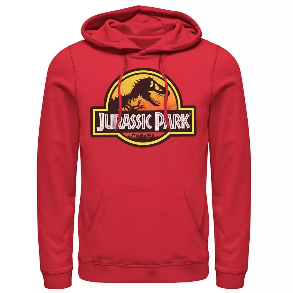 Men's Jurassic Park Sunset Circle Logo Outlined Graphic Hoodie, Size: XL, Red Product Image