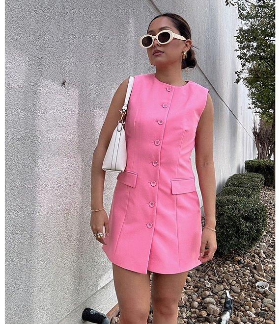 Antonio Melani Gianna Twill Round Neck Sleeveless Button Front Dress Product Image