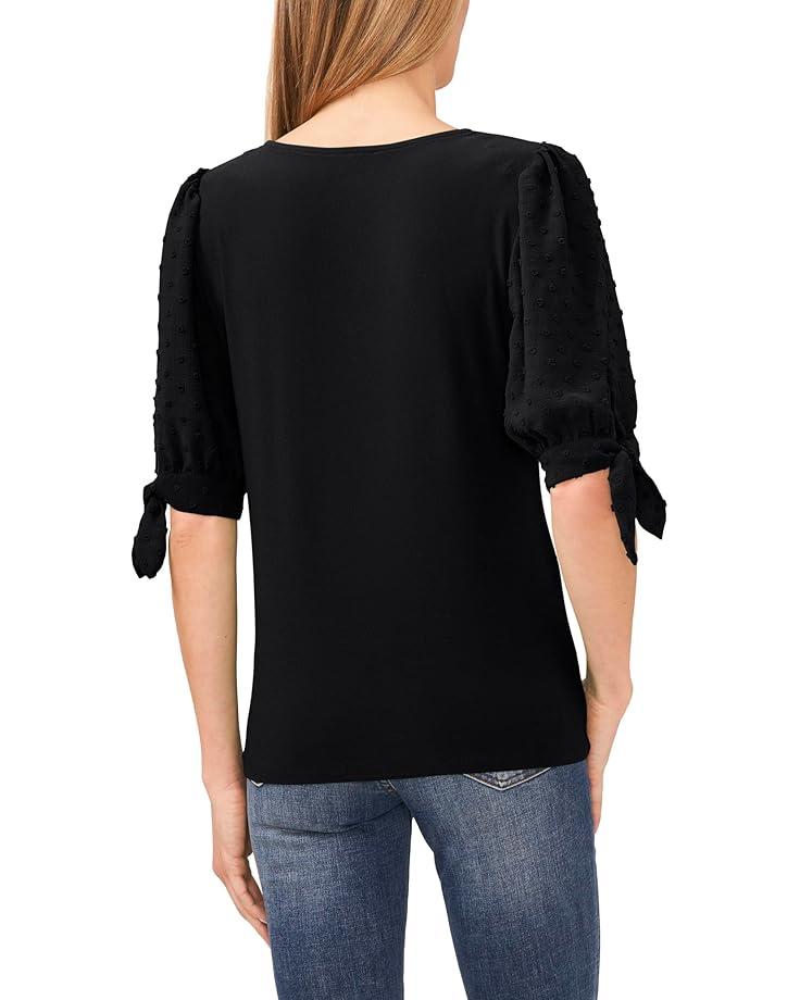 Short Sleeve Half Button Flowy Blouse Product Image