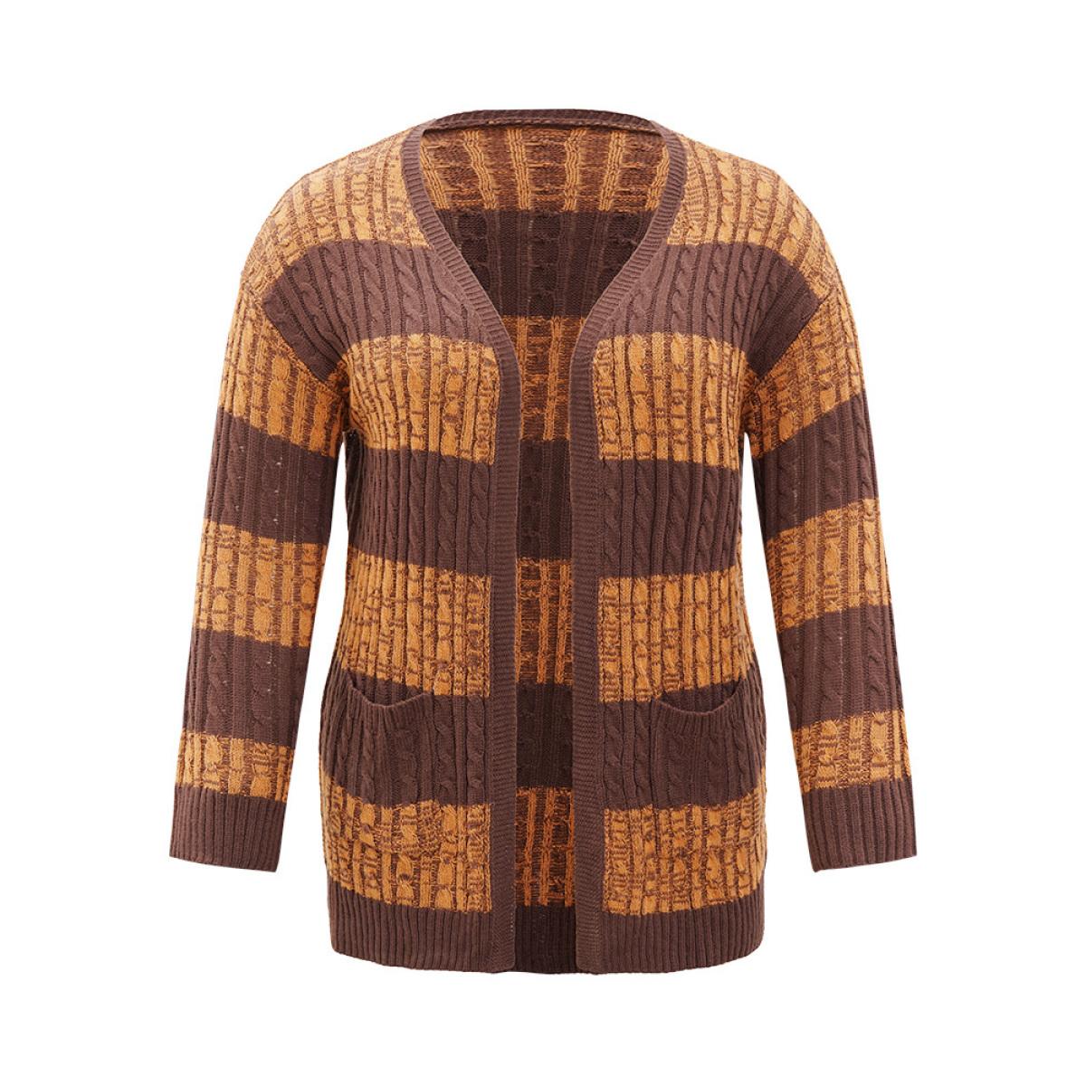 Plus Size Halloween Colorblock Cable Knit Patched Pocket Cardigan Chocolate Women Leisure Loose Long Sleeve Casual Cardigans BloomChic 22-24/3X Product Image