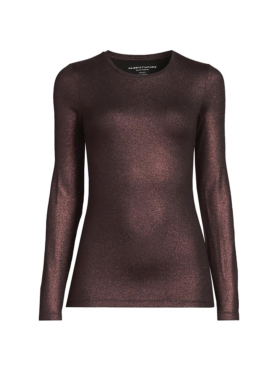 Womens Soft Touch Metallic Crewneck Top Product Image