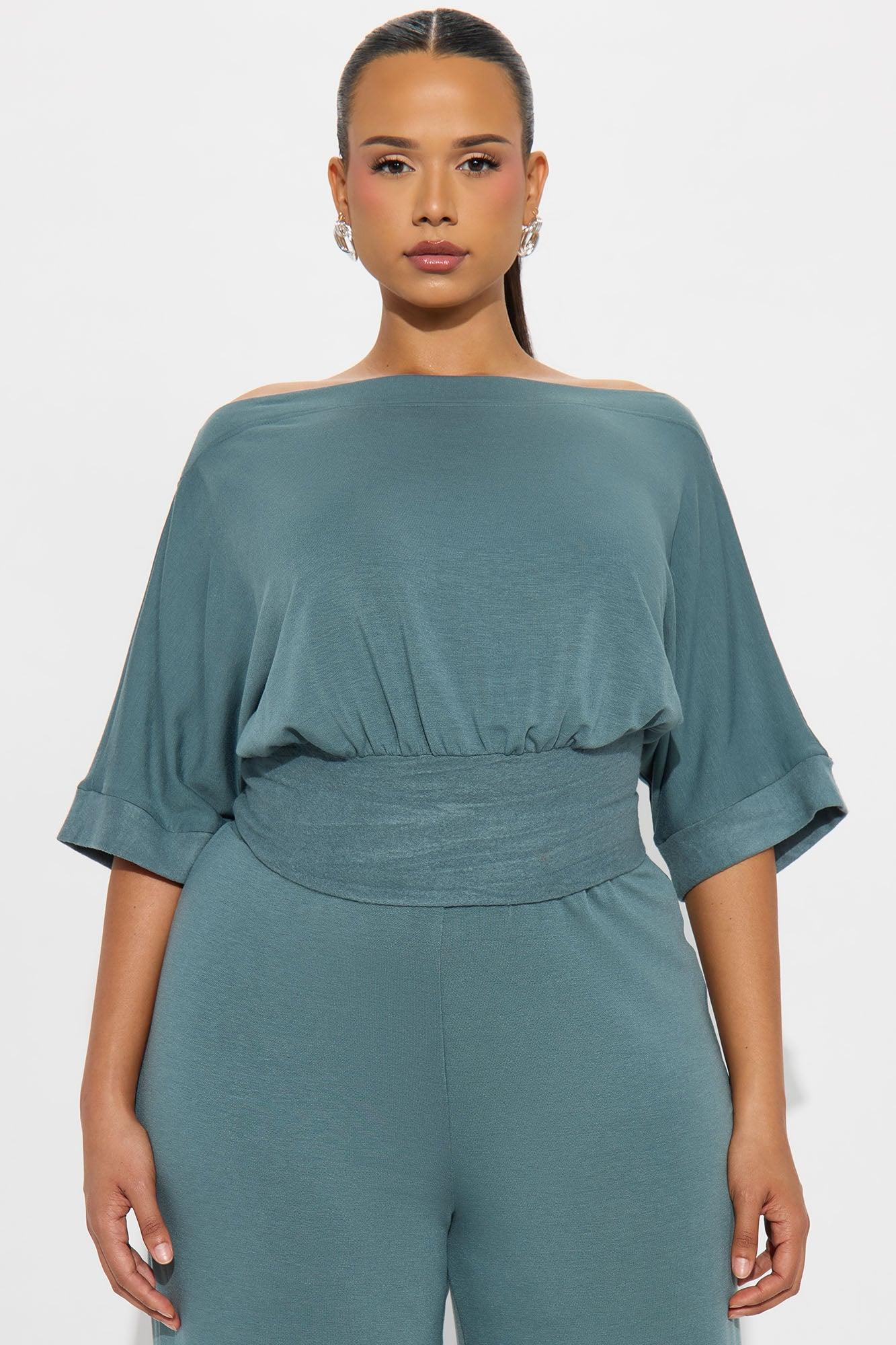 Stay A While Dolman Sleeve Wide Leg Pant Set - Teal Female Product Image