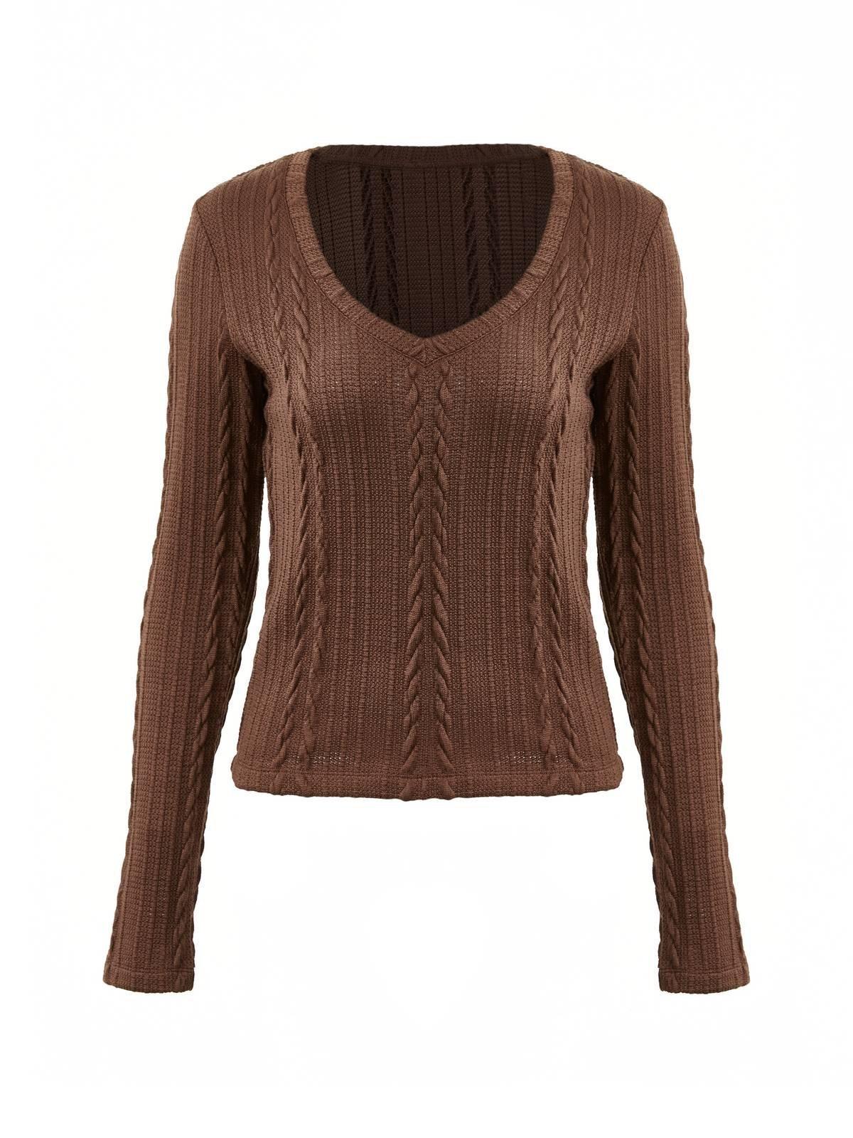 Vintage V Neck Cable Knit Top Product Image