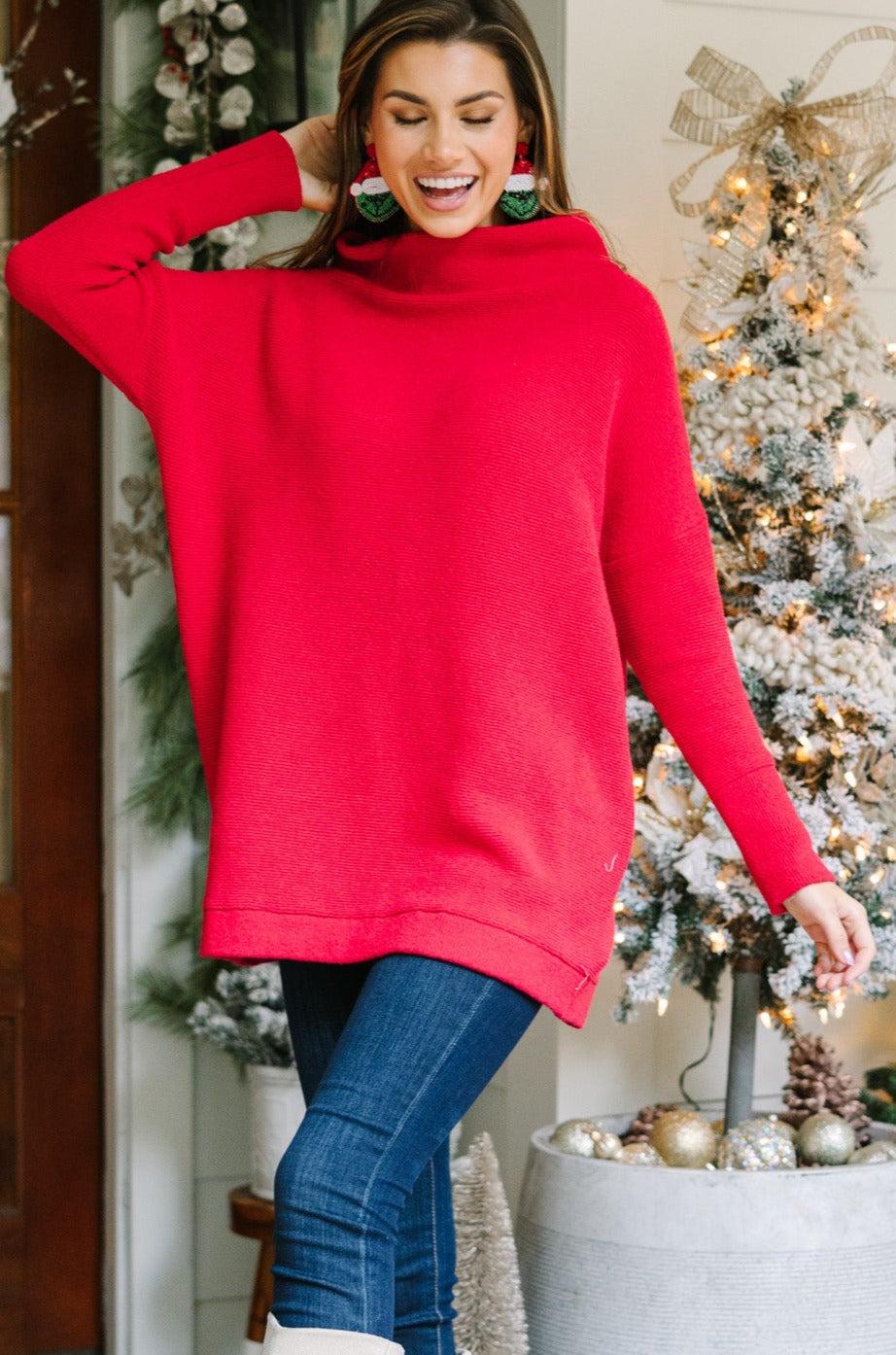 The Slouchy Red Mock Neck Tunic Female Product Image