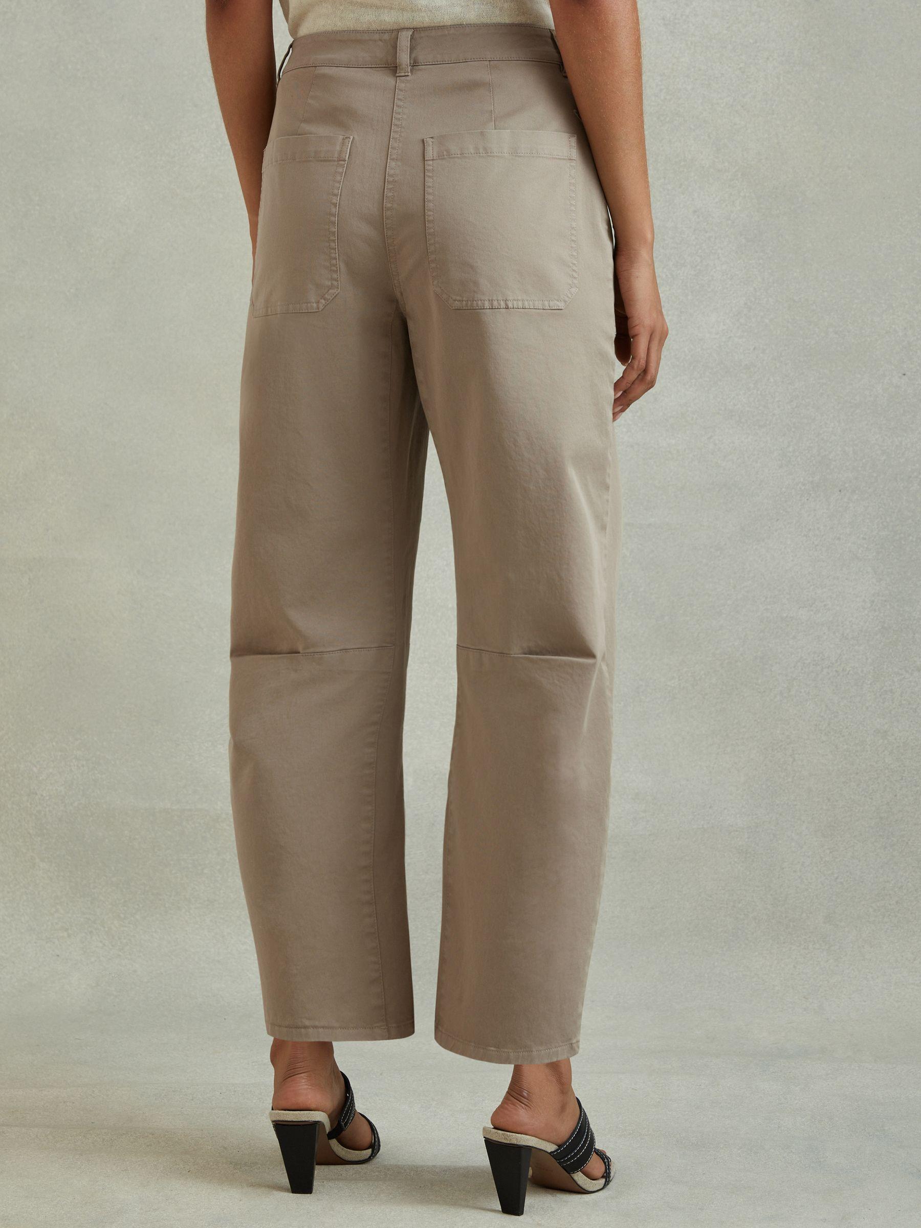 Cotton Blend Barrel Leg Trousers in Olive Product Image