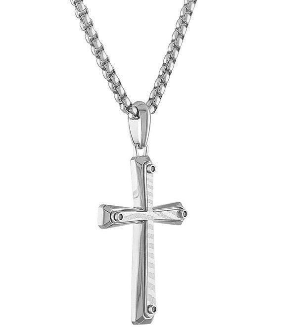 Bulova Men's Sterling Silver Cross Long Pendant Necklace Product Image