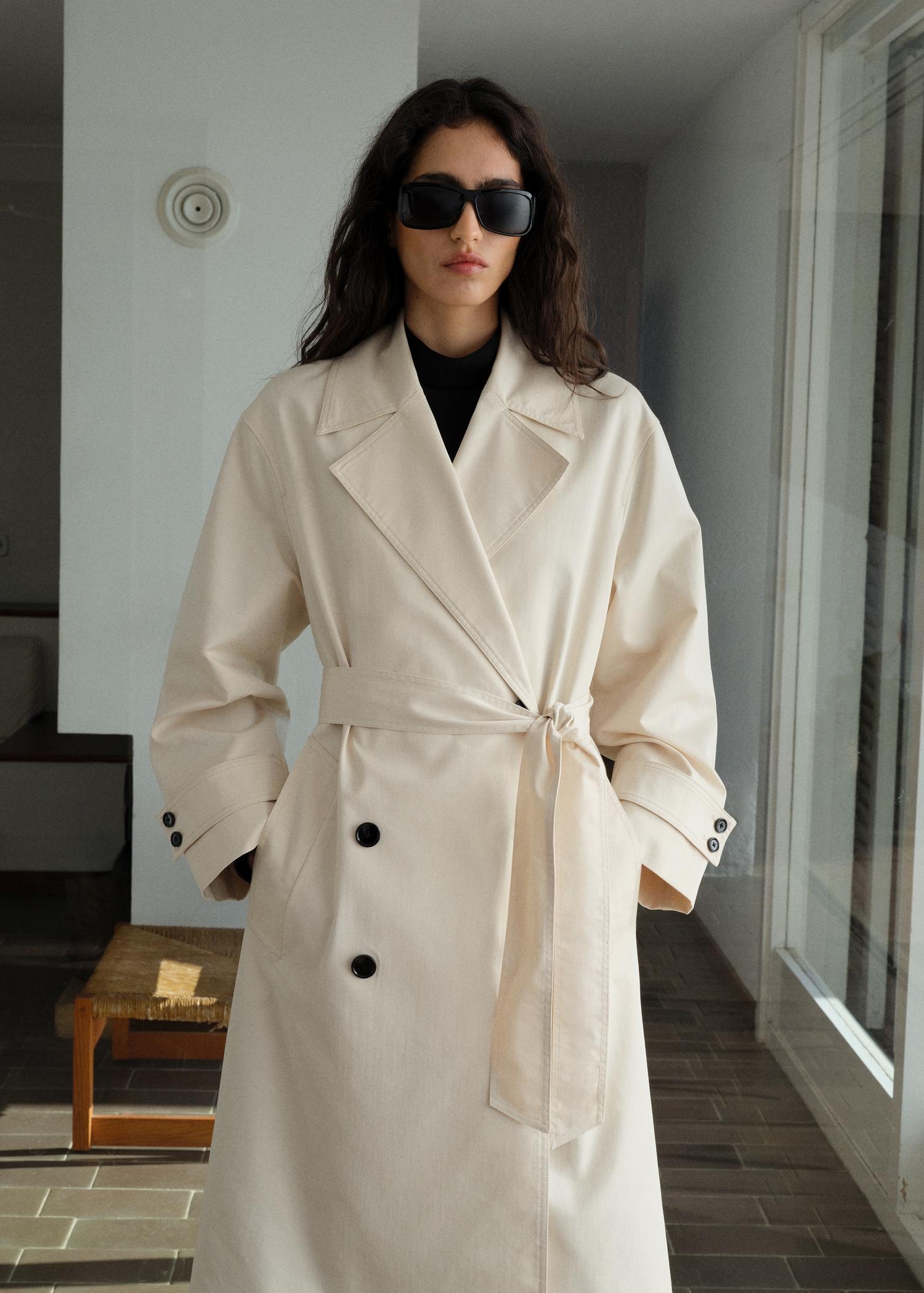 Long oversized double-breasted trench coat - Women | MANGO USA Product Image