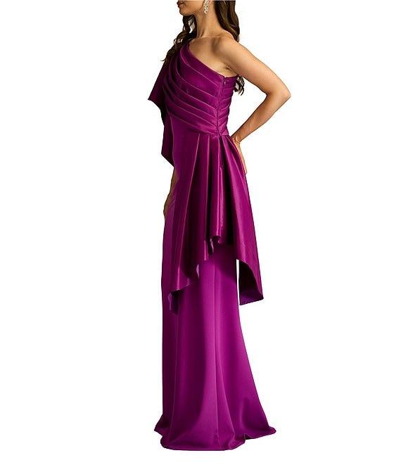 Tadashi Shoji One Shoulder Draped Taffeta Crepe Gown Product Image