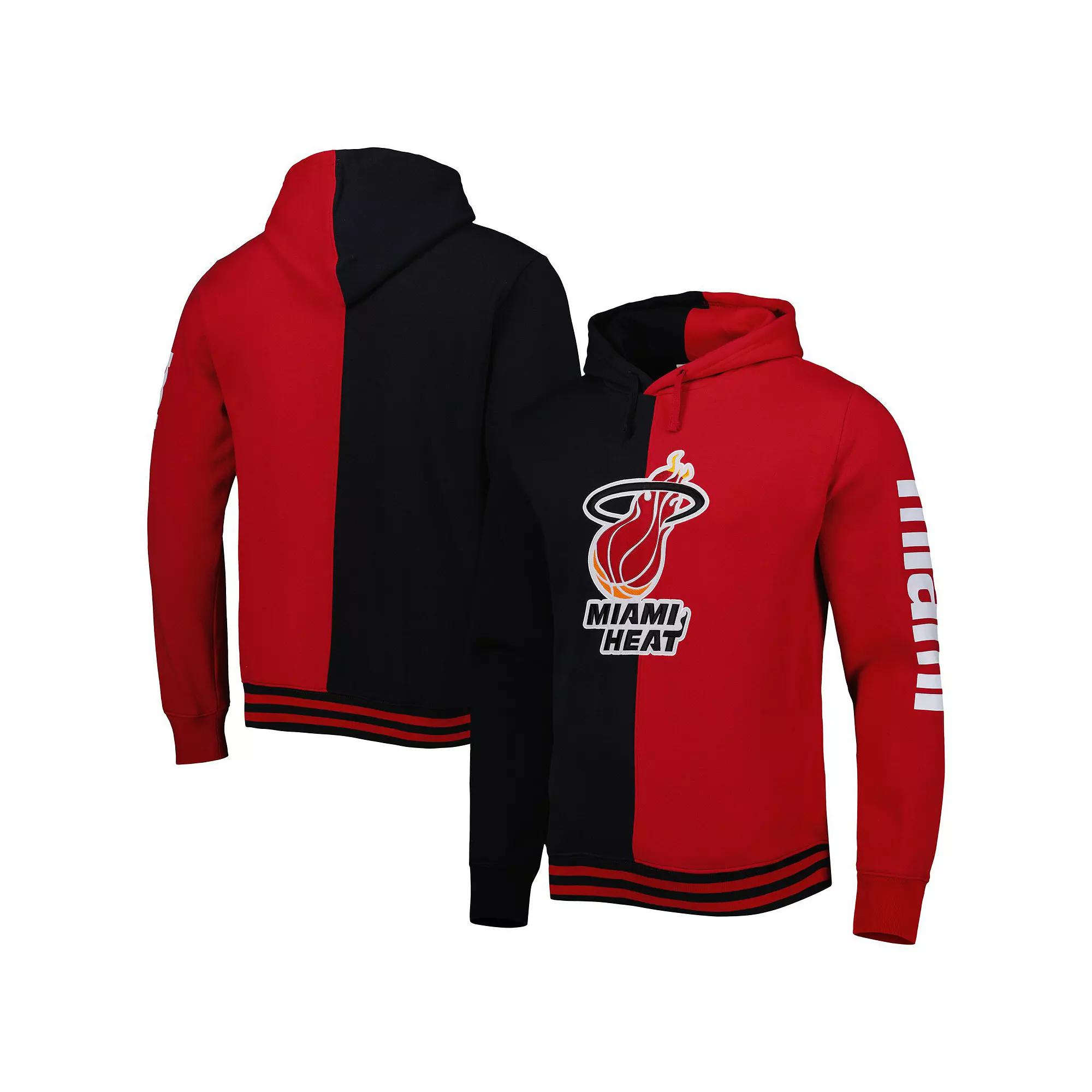 Men's Mitchell & Ness Black/Red Miami Heat Hardwood Classics Split Pullover Hoodie, Size: 3XL Product Image