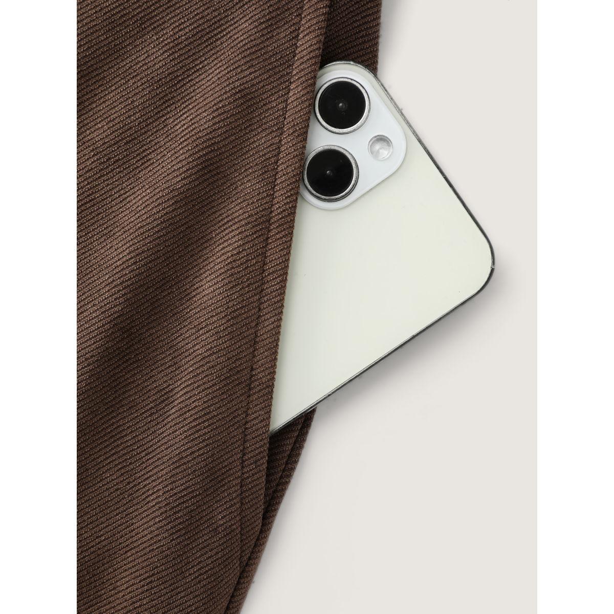 Plus Size Pleated Double Button Flared Hem Pants Women DarkBrown Timeless Bodycon Mid Rise Elegant Pants BloomChic 28/5X Product Image