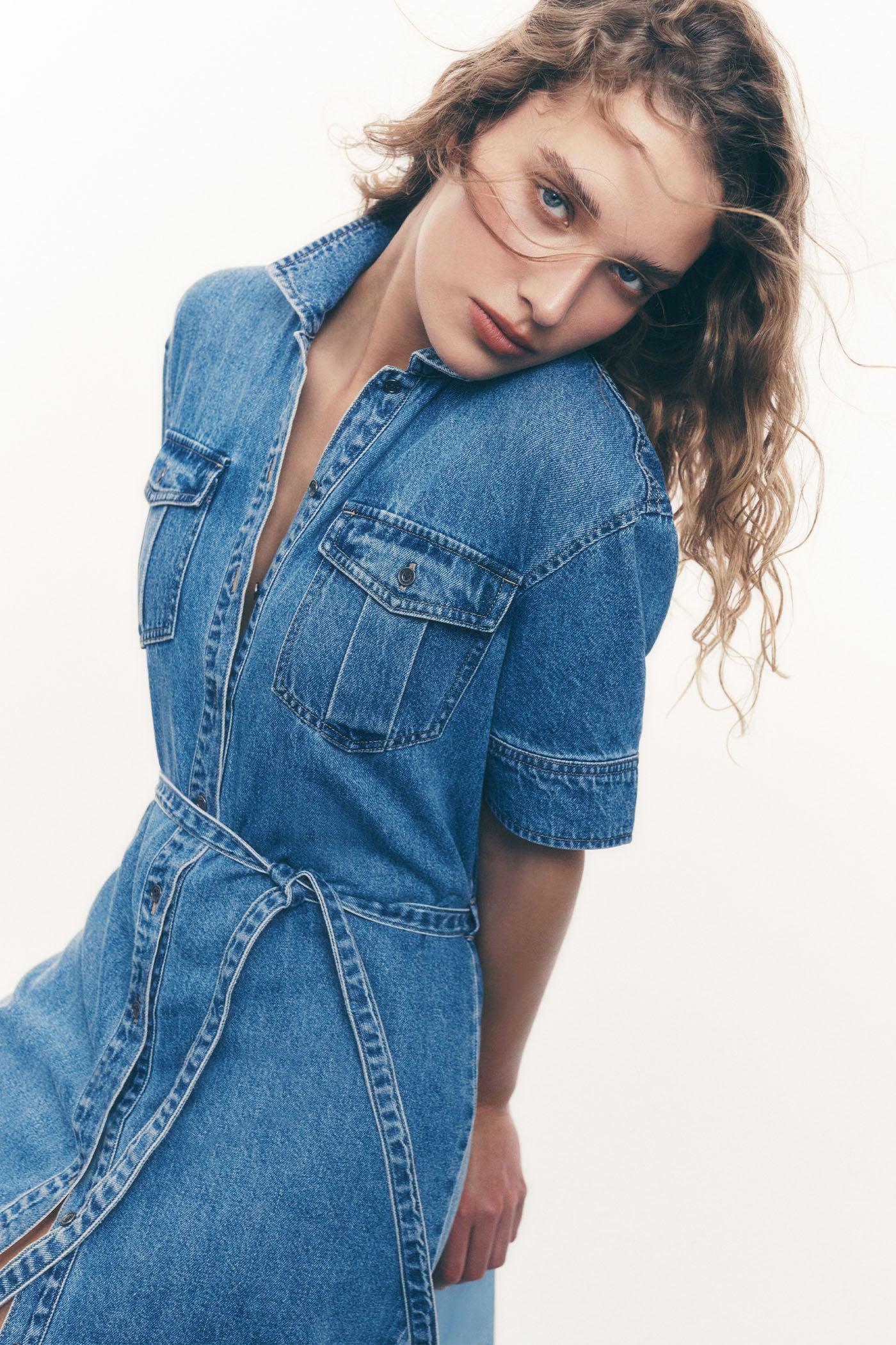 BELTED DENIM MINI SHIRT DRESS Product Image