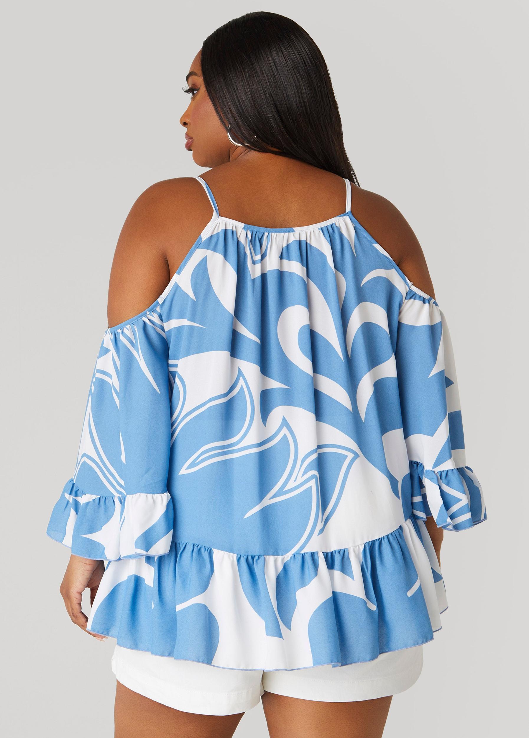 Cold Shoulder Floral Print Blouse Product Image