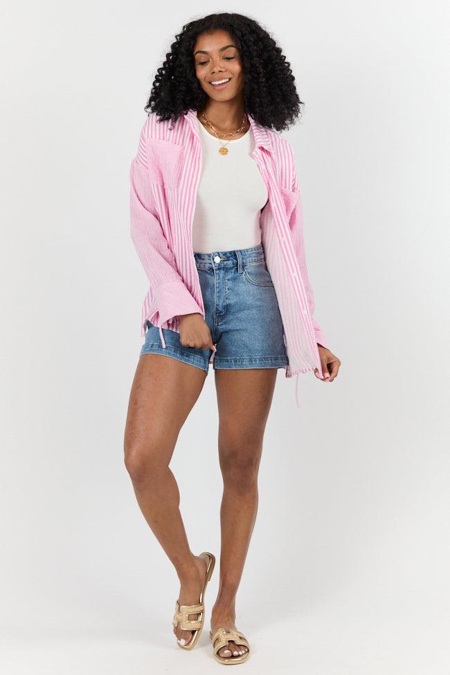 Daybreak Dreams Pink Gauze Multi Stripe Button Down Top FINAL SALE Product Image