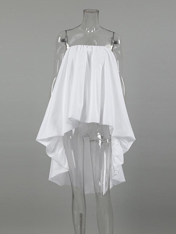 High-Low Sleeveless Elasticity Pleated Solid Color Split-Joint Tube Blouses&Shirts Tops Product Image