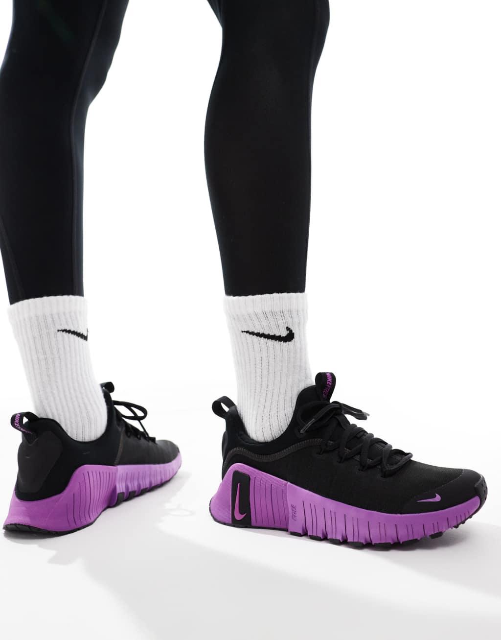 Nike Training Free Metcon 6 sneakers in black and purple  Product Image