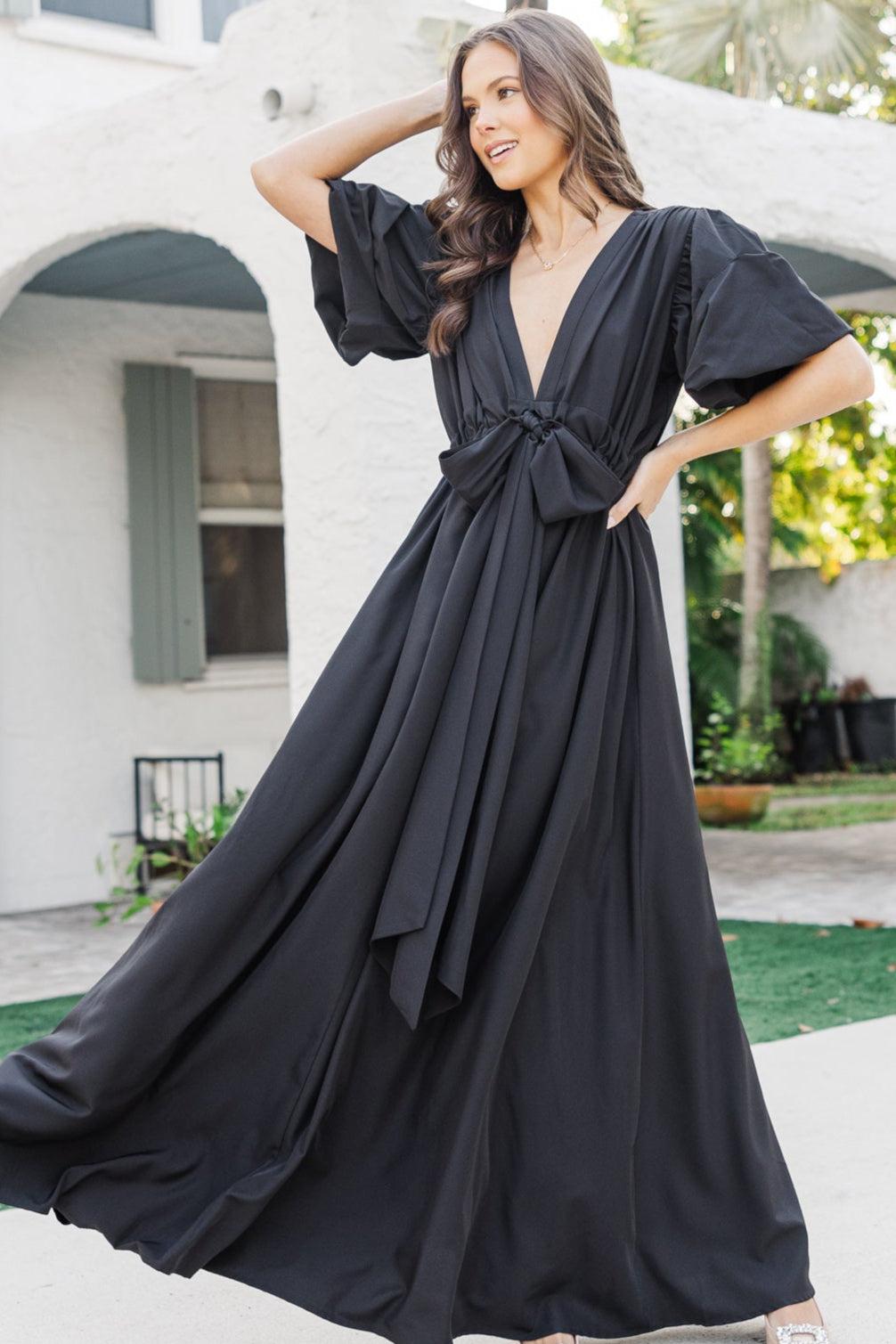 Keep It Up Black Puff Sleeve Maxi Dress Female Product Image